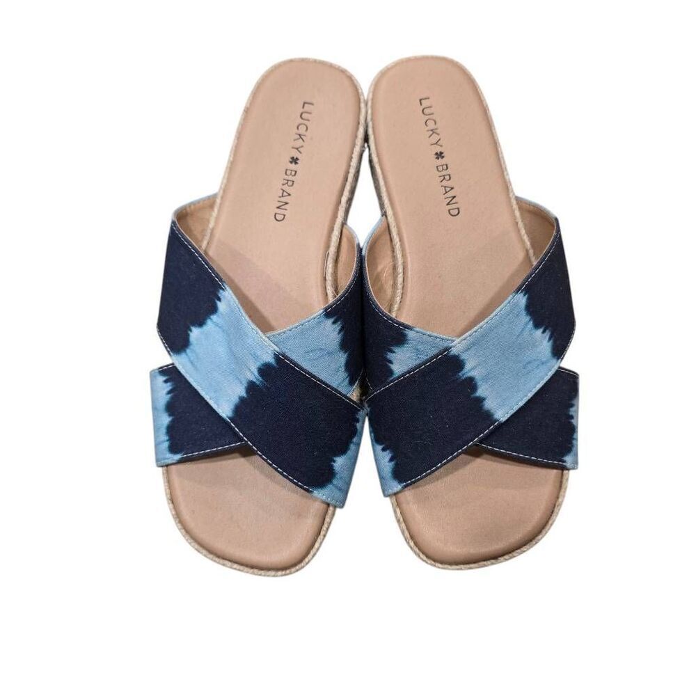 Lucky Brand Gayte Espadrille Sandals Women's 7M Blue Criss Cross Platform Preppy